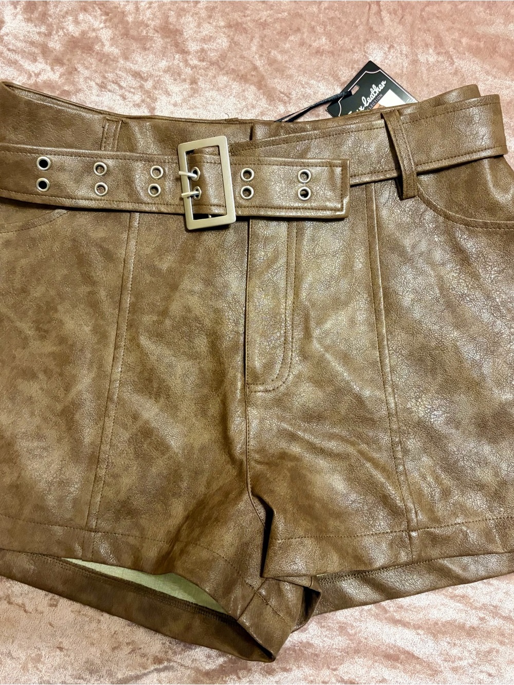 Brown leather shorts